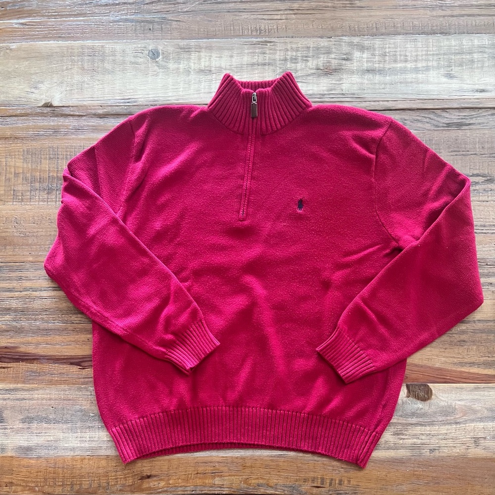 Polo Ralph Lauren Red Quarter Zip Sweater | Men’s XL | 100% Cotton | Blue Pony